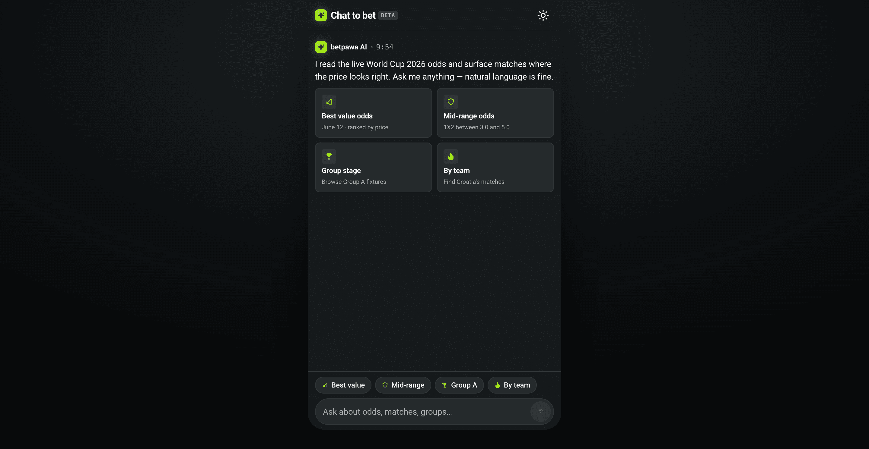 chat2bet interface